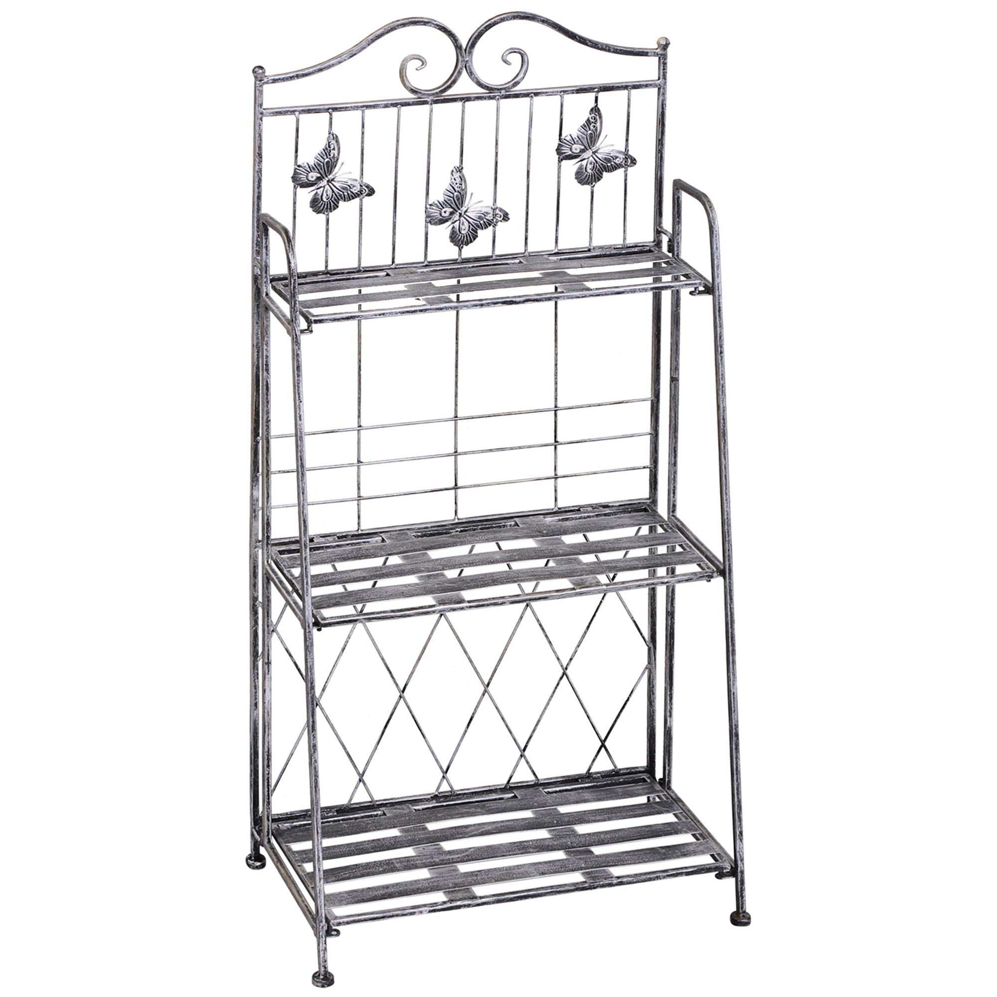 3-Tier Folding Plant Stand Plant Shelf for Outdoor Use like Balcony, Terrace, or Garden Metal Flower Stand Flower Ladder Garden Shelf Silver Gray