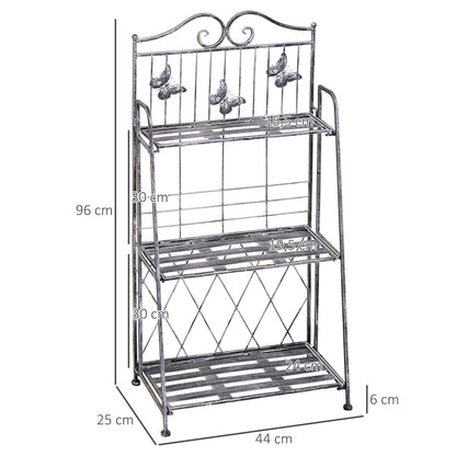 3-Tier Folding Plant Stand Plant Shelf for Outdoor Use like Balcony, Terrace, or Garden Metal Flower Stand Flower Ladder Garden Shelf Silver Gray