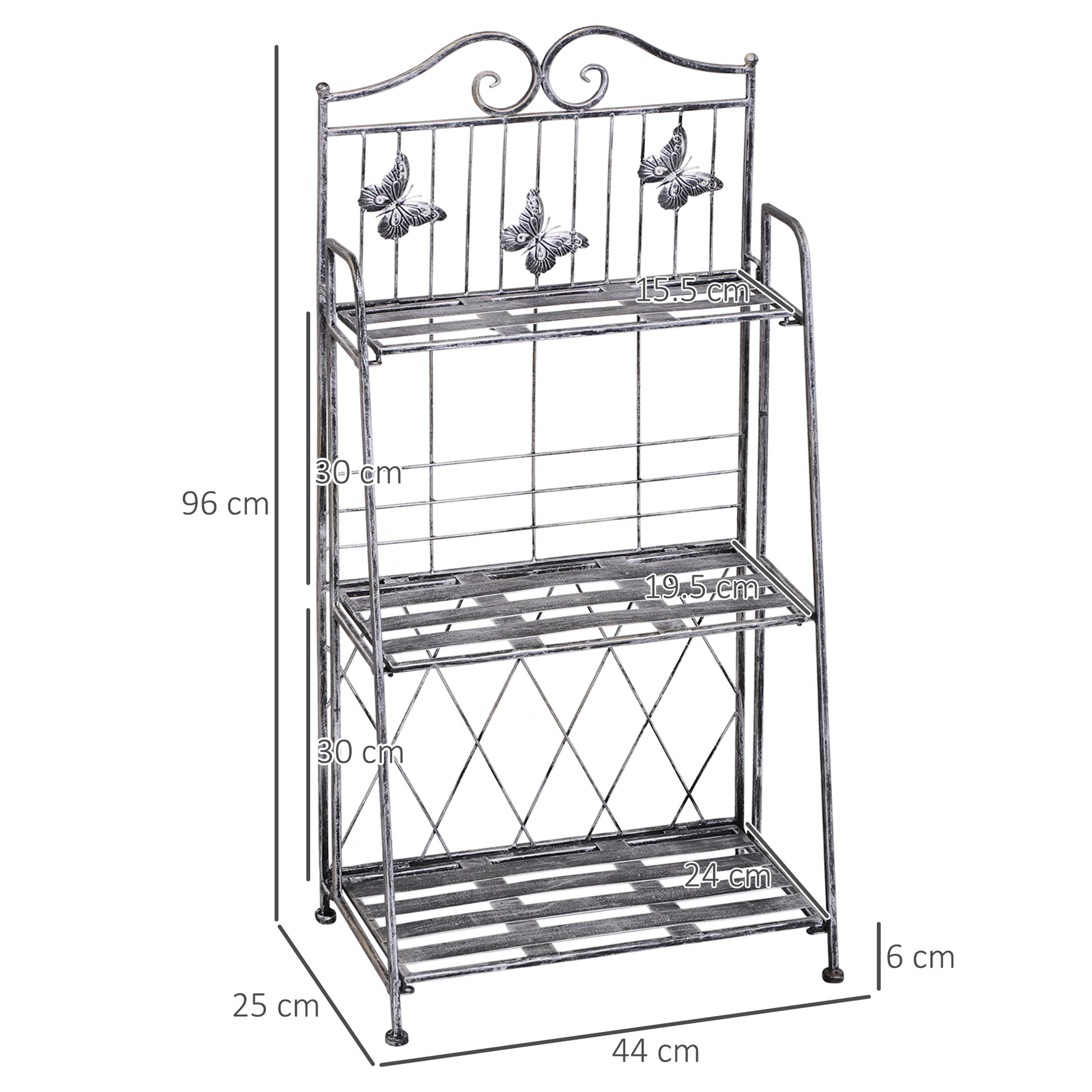 3-Tier Folding Plant Stand Plant Shelf for Outdoor Use like Balcony, Terrace, or Garden Metal Flower Stand Flower Ladder Garden Shelf Silver Gray