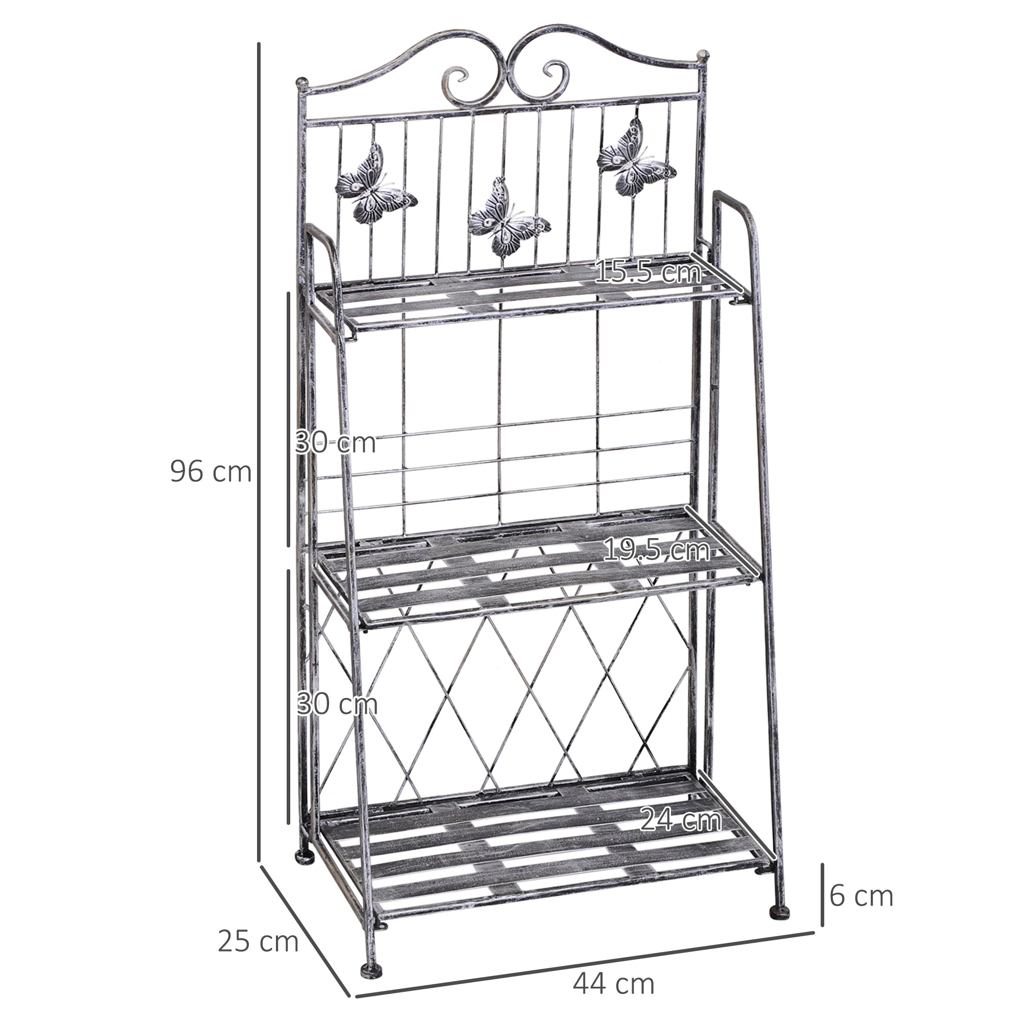 3-Tier Folding Plant Stand Plant Shelf for Outdoor Use like Balcony, Terrace, or Garden Metal Flower Stand Flower Ladder Garden Shelf Silver Gray