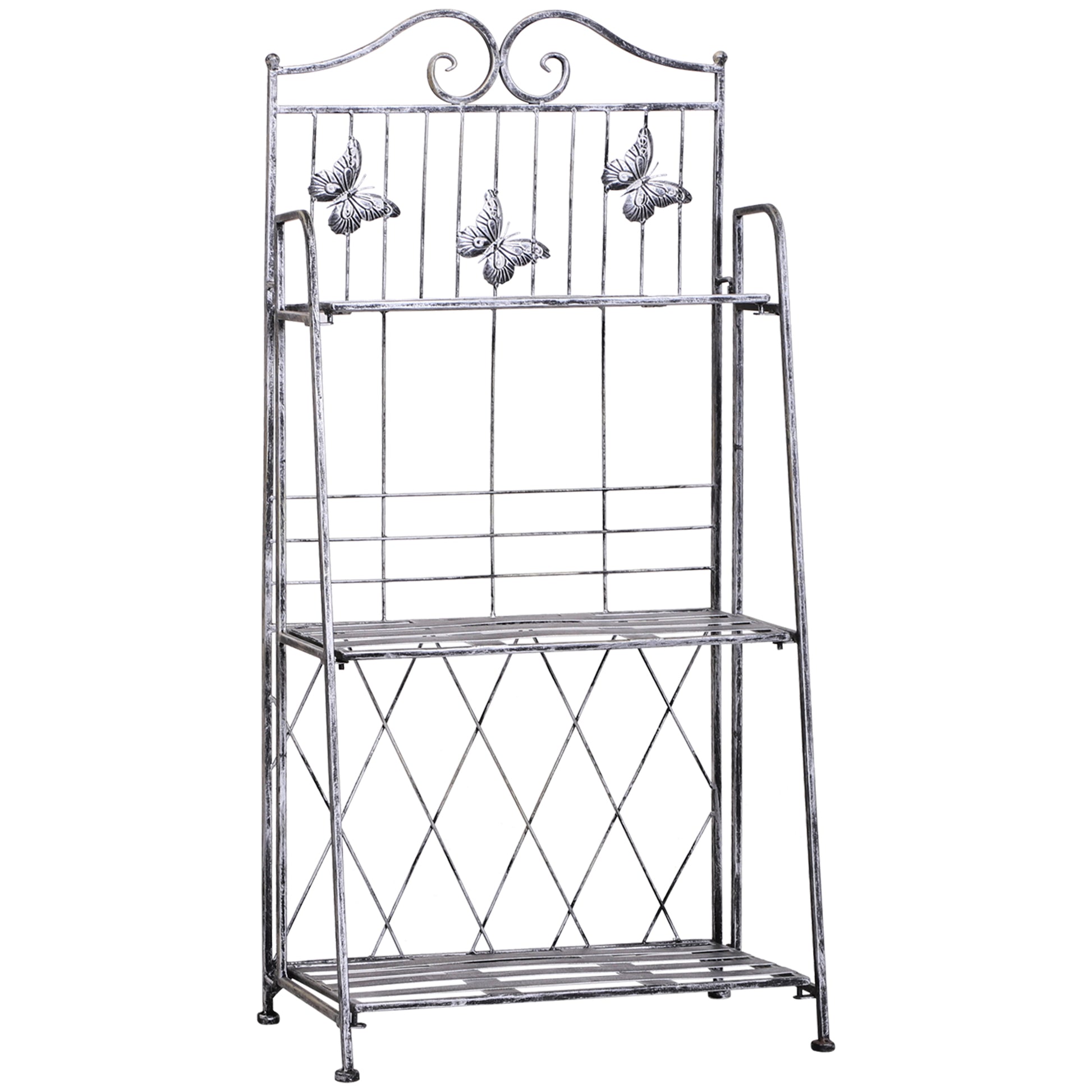 3-Tier Folding Plant Stand Plant Shelf for Outdoor Use like Balcony, Terrace, or Garden Metal Flower Stand Flower Ladder Garden Shelf Silver Gray