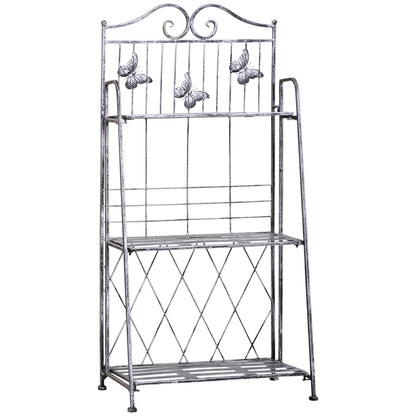 3-Tier Folding Plant Stand Plant Shelf for Outdoor Use like Balcony, Terrace, or Garden Metal Flower Stand Flower Ladder Garden Shelf Silver Gray