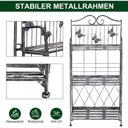 3-Tier Folding Plant Stand Plant Shelf for Outdoor Use like Balcony, Terrace, or Garden Metal Flower Stand Flower Ladder Garden Shelf Silver Gray
