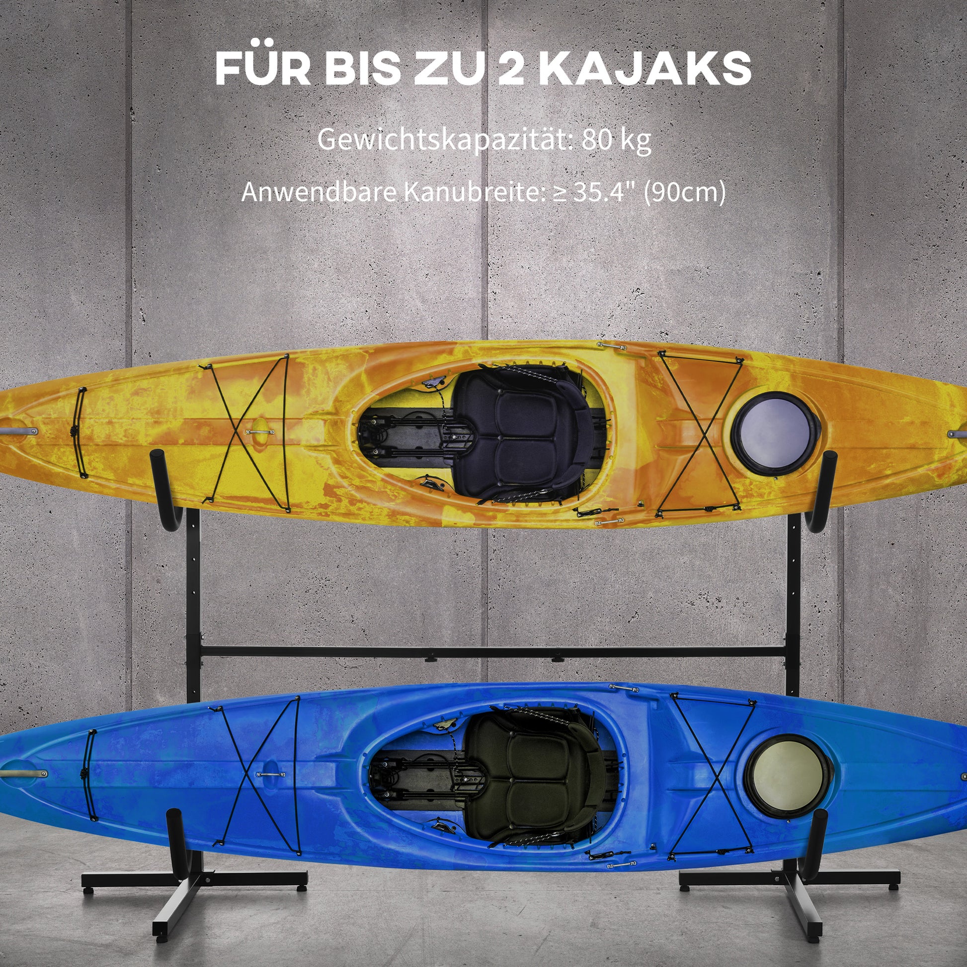 SPORTNOW Kayak Rack, Kayak Holder, Adjustable Kayak Stand for 2 Kayaks, Surfboards, Stand-Up Paddles, Padded Support Arms, Metal