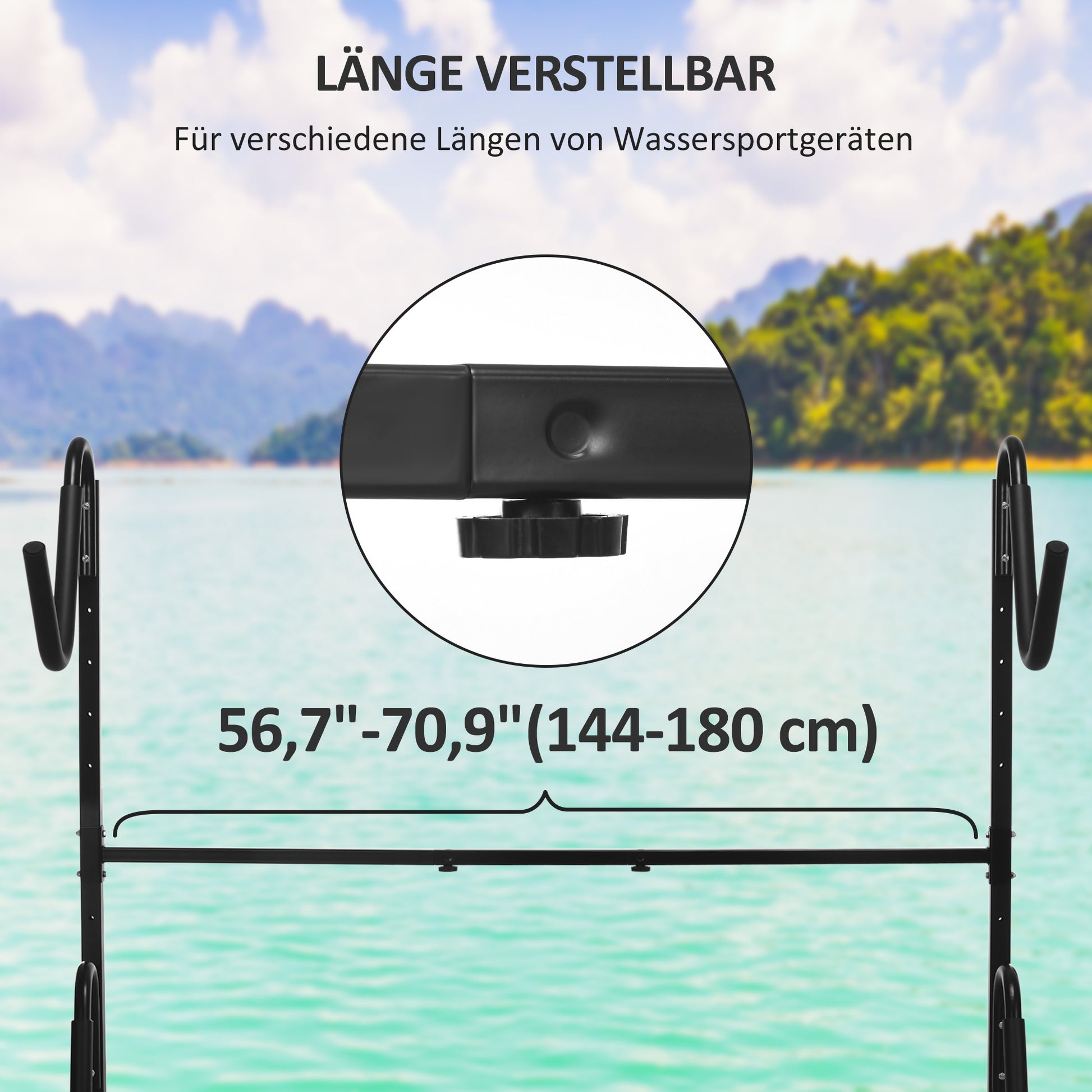 SPORTNOW Kayak Rack, Kayak Holder, Adjustable Kayak Stand for 2 Kayaks, Surfboards, Stand-Up Paddles, Padded Support Arms, Metal