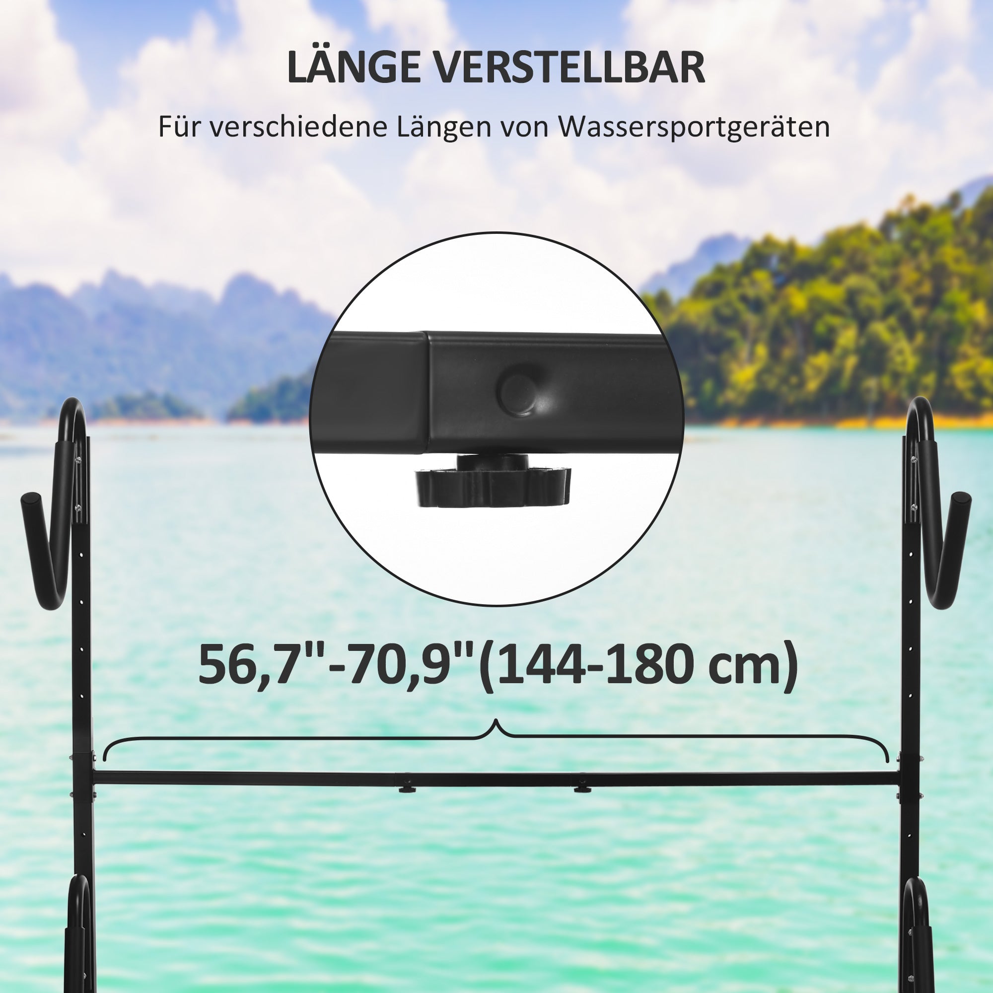 SPORTNOW Kayak Rack, Kayak Holder, Adjustable Kayak Stand for 2 Kayaks, Surfboards, Stand-Up Paddles, Padded Support Arms, Metal