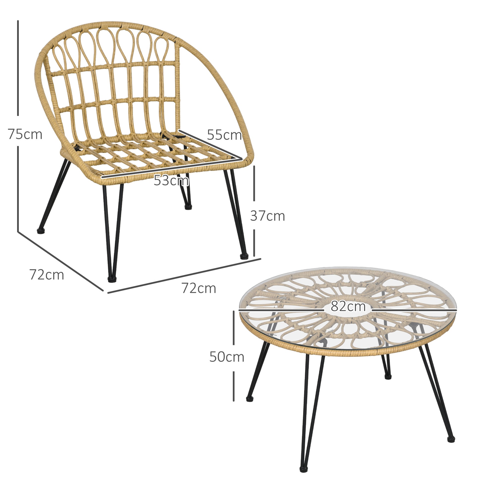 5-Piece Rattan Dining Set, Patio Furniture Set, Dining Set including 1 Dining Table, 4 Chairs, Garden Set with Seat Cushions, for Balcony, Terrace, Polyester, Beige