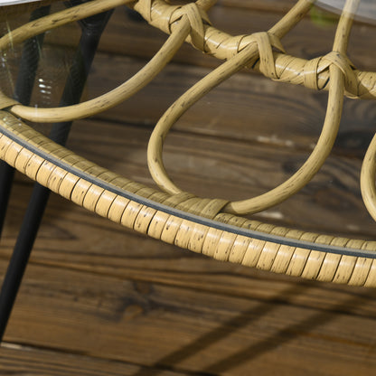 5-Piece Rattan Dining Set, Patio Furniture Set, Dining Set including 1 Dining Table, 4 Chairs, Garden Set with Seat Cushions, for Balcony, Terrace, Polyester, Beige