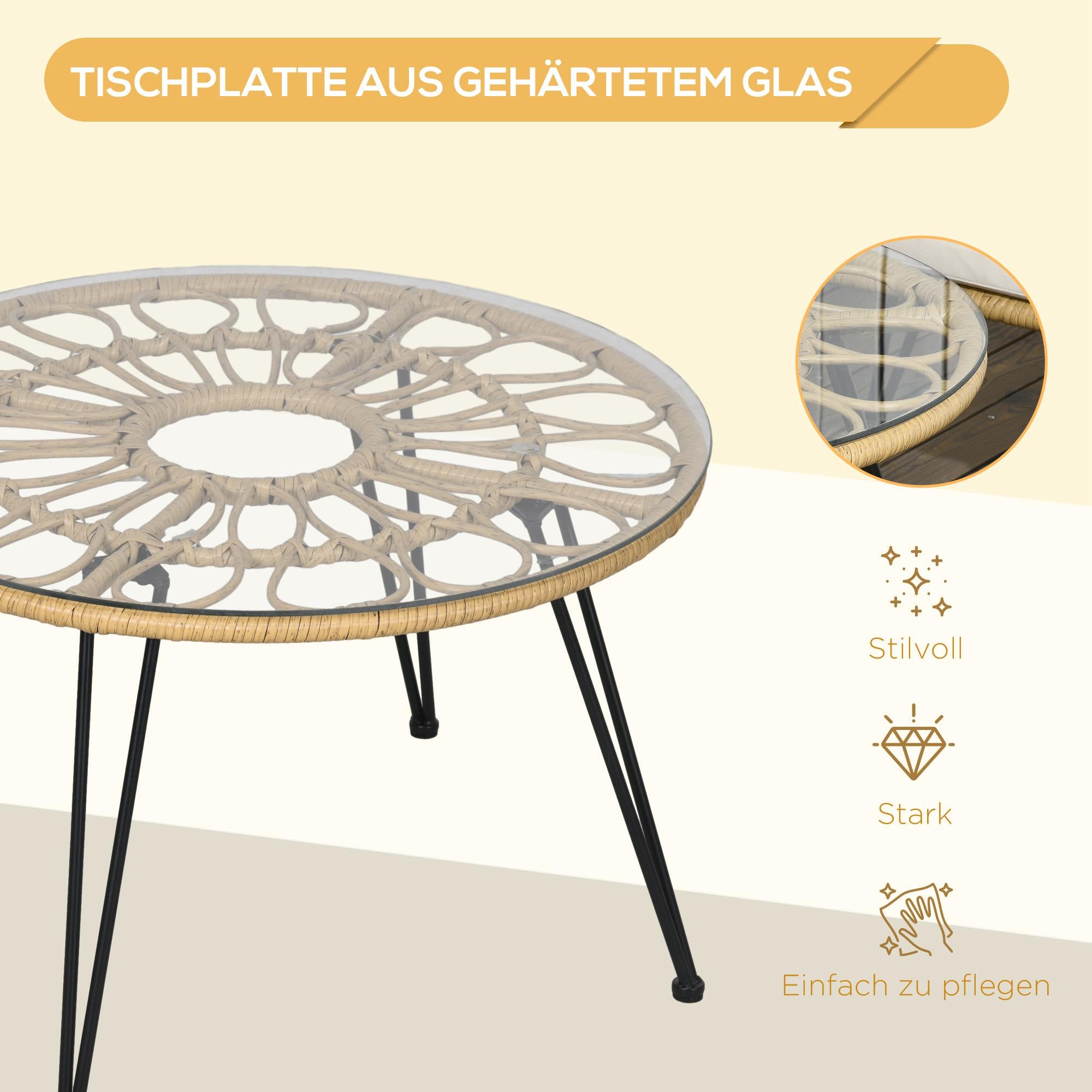 5-Piece Rattan Dining Set, Patio Furniture Set, Dining Set including 1 Dining Table, 4 Chairs, Garden Set with Seat Cushions, for Balcony, Terrace, Polyester, Beige