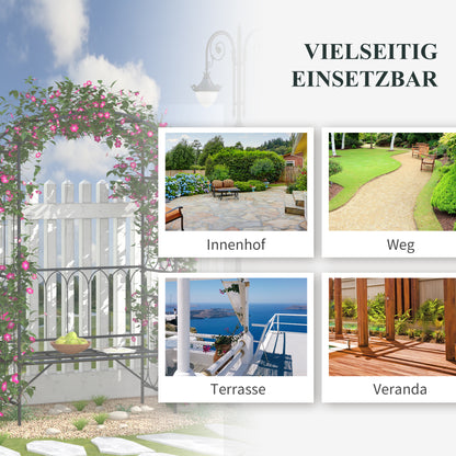 Metal Rose Arch Climbing Plant Support Garden Arch with Bench Top Archway for Roses Arbours Rose Support Trellis for Garden 115 x 50 x 203 cm Black