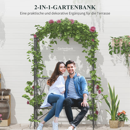 Metal Rose Arch Climbing Plant Support Garden Arch with Bench Top Archway for Roses Arbours Rose Support Trellis for Garden 115 x 50 x 203 cm Black