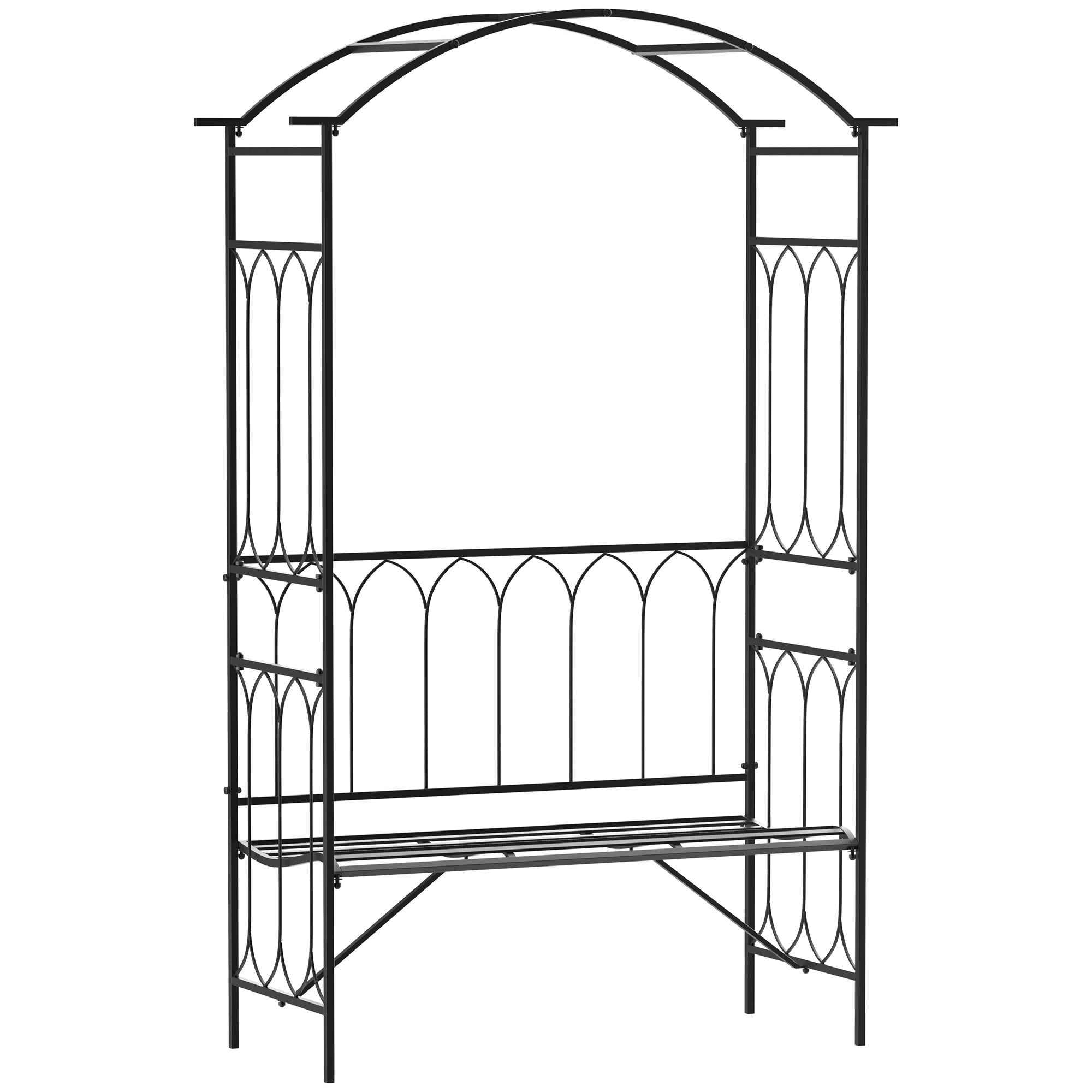 Metal Rose Arch Climbing Plant Support Garden Arch with Bench Top Archway for Roses Arbours Rose Support Trellis for Garden 115 x 50 x 203 cm Black