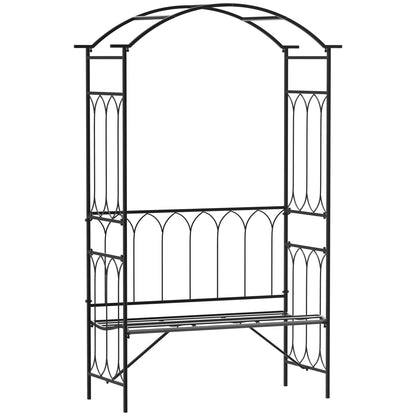 Metal Rose Arch Climbing Plant Support Garden Arch with Bench Top Archway for Roses Arbours Rose Support Trellis for Garden 115 x 50 x 203 cm Black