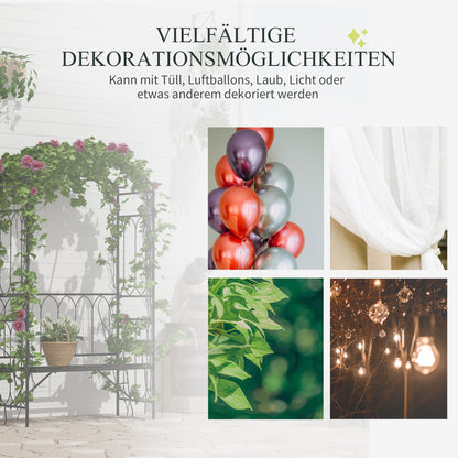 Metal Rose Arch Climbing Plant Support Garden Arch with Bench Top Archway for Roses Arbours Rose Support Trellis for Garden 115 x 50 x 203 cm Black