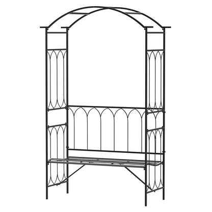 Metal Rose Arch Climbing Plant Support Garden Arch with Bench Top Archway for Roses Arbours Rose Support Trellis for Garden 115 x 50 x 203 cm Black