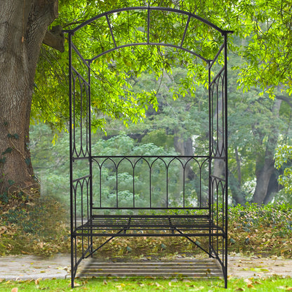 Metal Rose Arch Climbing Plant Support Garden Arch with Bench Top Archway for Roses Arbours Rose Support Trellis for Garden 115 x 50 x 203 cm Black