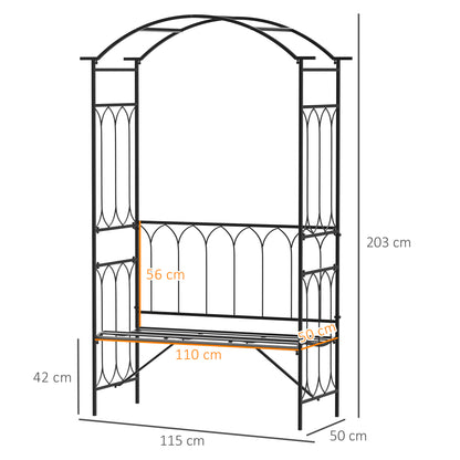 Metal Rose Arch Climbing Plant Support Garden Arch with Bench Top Archway for Roses Arbours Rose Support Trellis for Garden 115 x 50 x 203 cm Black