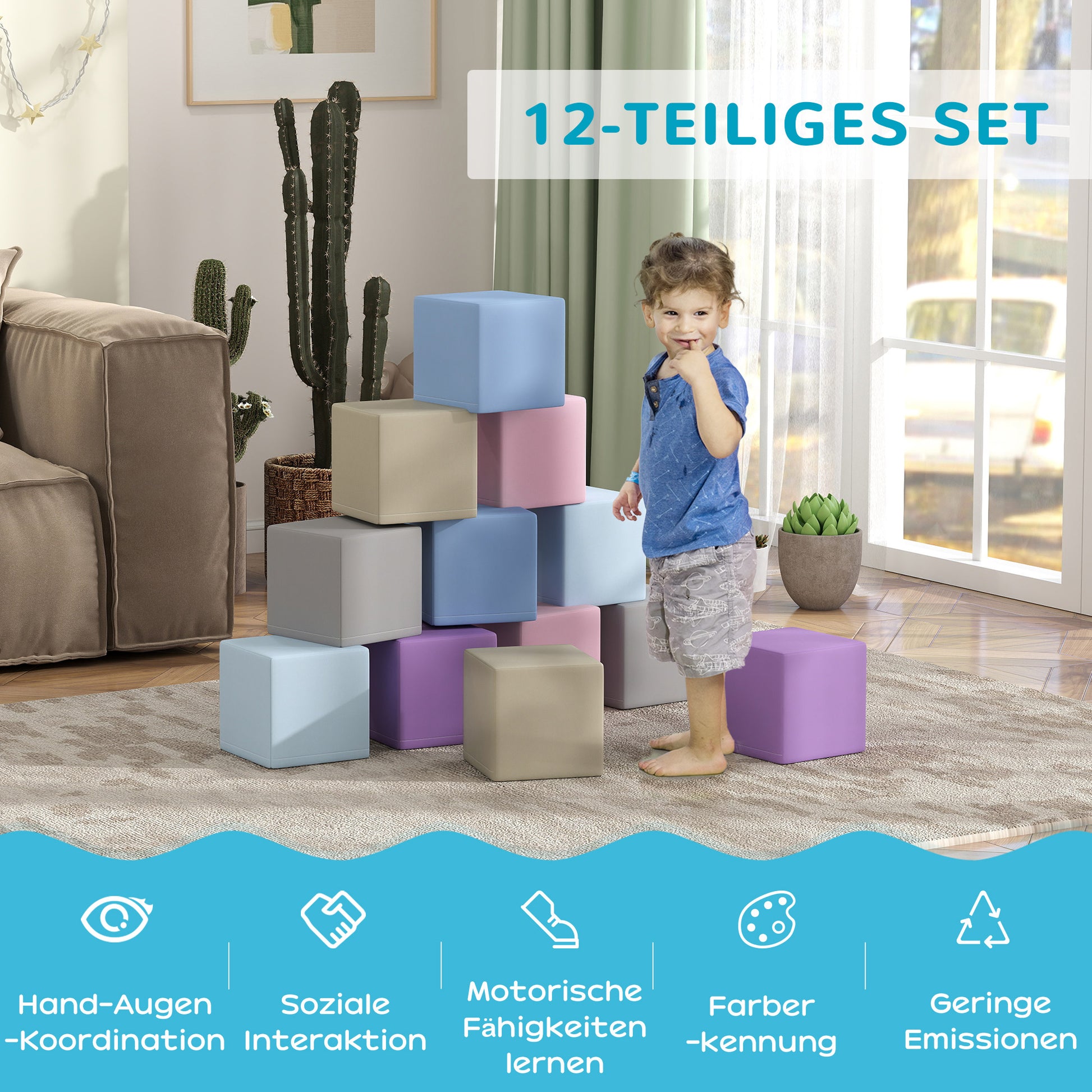 12-Piece Soft Blocks Foam Building Blocks Giant Blocks Construction Toy Foam Blocks for 1-3 Years Old Children Faux Leather EPE