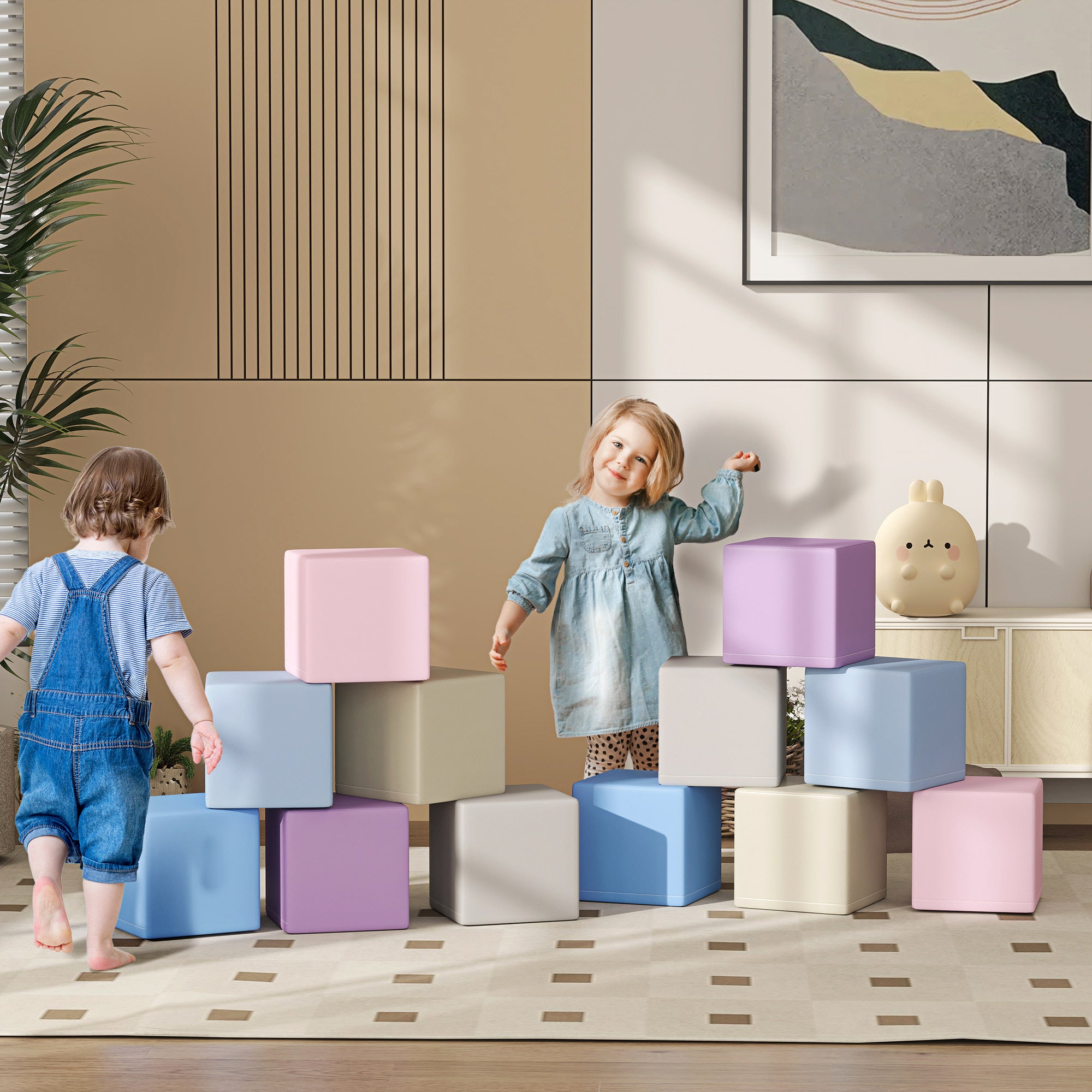 12-Piece Soft Blocks Foam Building Blocks Giant Blocks Construction Toy Foam Blocks for 1-3 Years Old Children Faux Leather EPE
