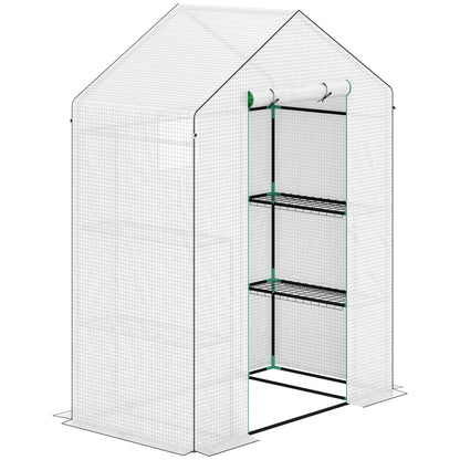 Greenhouse with Rolling Door, Window, Shelves, Winterproof Steel Frame Greenhouse for Balcony, Garden, Tomato House 143 x 74 x 190 cm, Tomato Greenhouse for Tomatoes, Vegetables, White