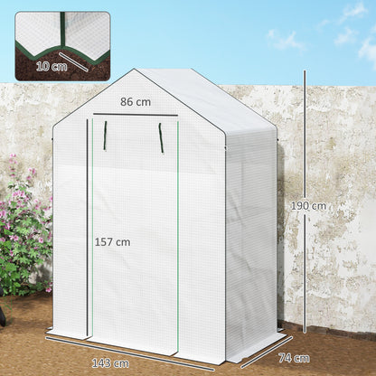 Greenhouse with Rolling Door, Window, Shelves, Winterproof Steel Frame Greenhouse for Balcony, Garden, Tomato House 143 x 74 x 190 cm, Tomato Greenhouse for Tomatoes, Vegetables, White
