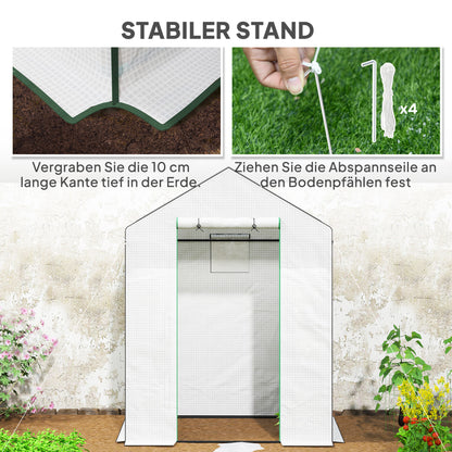 Greenhouse with Rolling Door, Window, Shelves, Winterproof Steel Frame Greenhouse for Balcony, Garden, Tomato House 143 x 74 x 190 cm, Tomato Greenhouse for Tomatoes, Vegetables, White