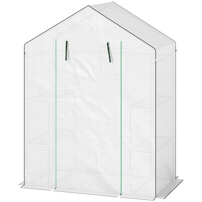 Greenhouse with Rolling Door, Window, Shelves, Winterproof Steel Frame Greenhouse for Balcony, Garden, Tomato House 143 x 74 x 190 cm, Tomato Greenhouse for Tomatoes, Vegetables, White