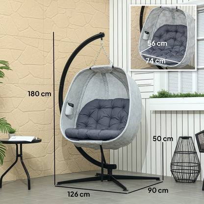 Hanging Chair with Stand, Foldable Egg-shaped Swing Chair with Soft Seat Cushions, Hammock for Outdoor Indoor, Patio, Garden, Gray