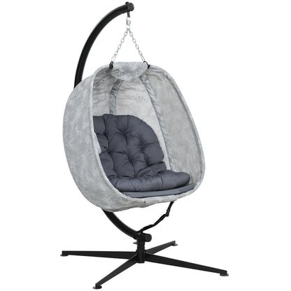 Hanging Chair with Stand, Foldable Egg-shaped Swing Chair with Soft Seat Cushions, Hammock for Outdoor Indoor, Patio, Garden, Gray