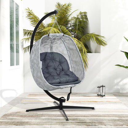 Hanging Chair with Stand, Foldable Egg-shaped Swing Chair with Soft Seat Cushions, Hammock for Outdoor Indoor, Patio, Garden, Gray