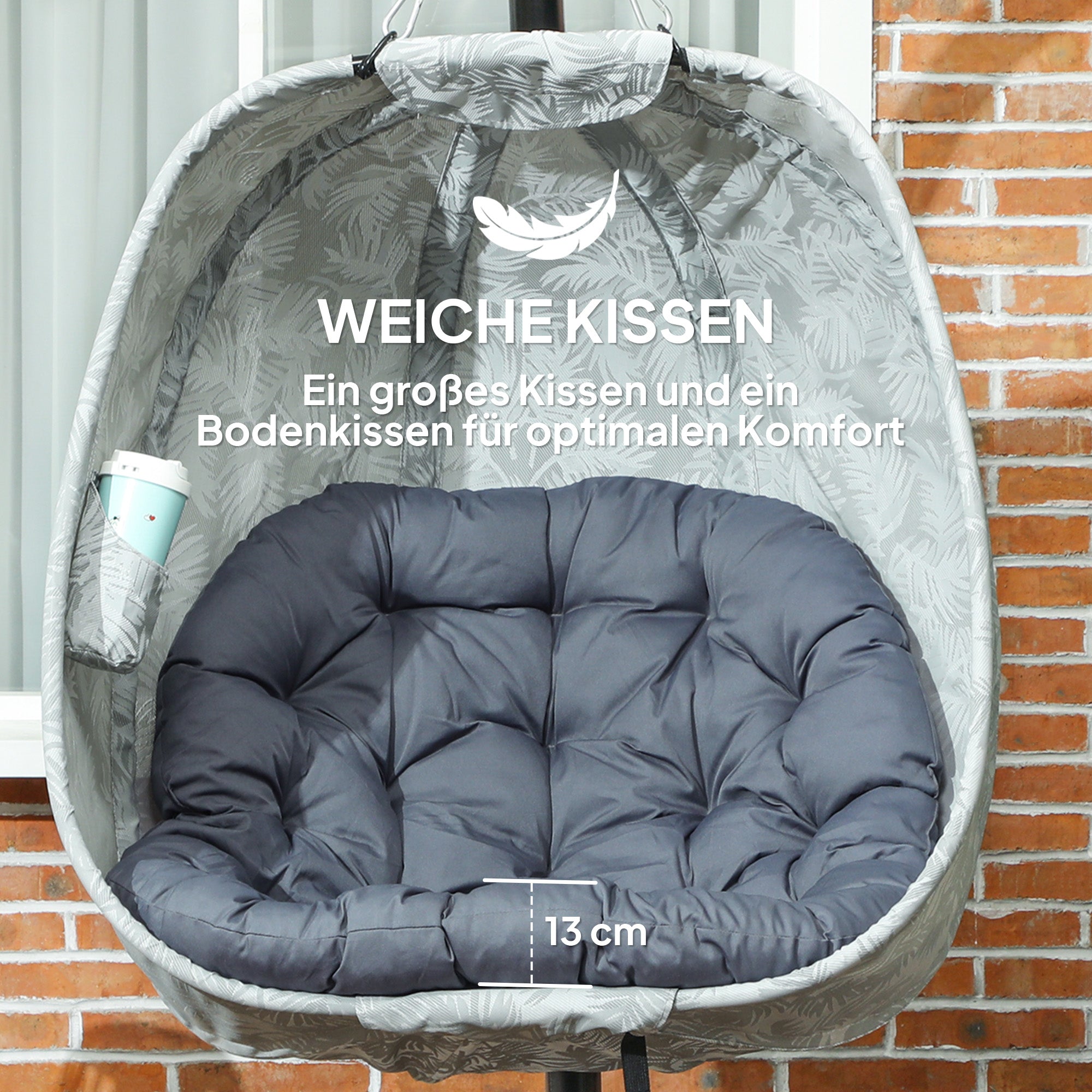 Hanging Chair with Stand, Foldable Egg-shaped Swing Chair with Soft Seat Cushions, Hammock for Outdoor Indoor, Patio, Garden, Gray