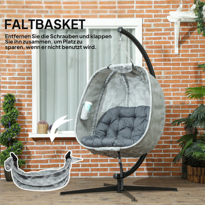 Hanging Chair with Stand, Foldable Egg-shaped Swing Chair with Soft Seat Cushions, Hammock for Outdoor Indoor, Patio, Garden, Gray