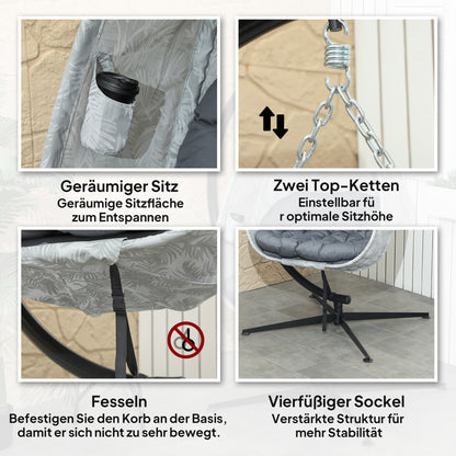 Hanging Chair with Stand, Foldable Egg-shaped Swing Chair with Soft Seat Cushions, Hammock for Outdoor Indoor, Patio, Garden, Gray