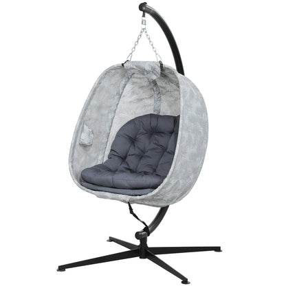 Hanging Chair with Stand, Foldable Egg-shaped Swing Chair with Soft Seat Cushions, Hammock for Outdoor Indoor, Patio, Garden, Gray