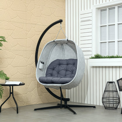Hanging Chair with Stand, Foldable Egg-shaped Swing Chair with Soft Seat Cushions, Hammock for Outdoor Indoor, Patio, Garden, Gray