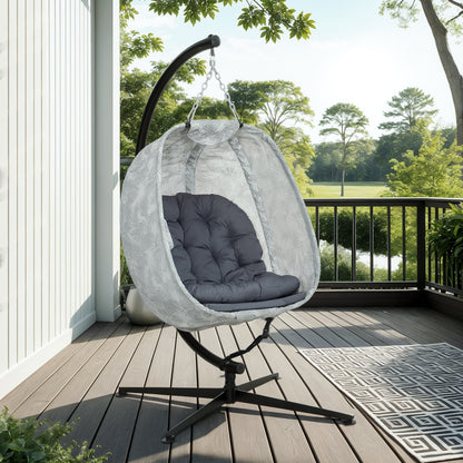 Hanging Chair with Stand, Foldable Egg-shaped Swing Chair with Soft Seat Cushions, Hammock for Outdoor Indoor, Patio, Garden, Gray