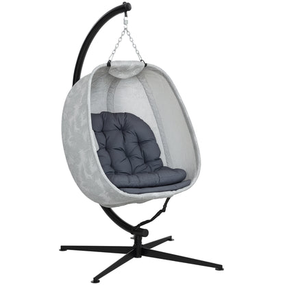 Hanging Chair with Stand, Foldable Egg-shaped Swing Chair with Soft Seat Cushions, Hammock for Outdoor Indoor, Patio, Garden, Gray
