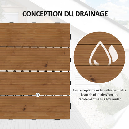 Terrace Tiles - Slats - Set of 12 pcs, Max. Surface 1.08 m²- interlocking, Very Simple Installation, dim. 30 x 30 cm