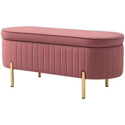 Velvet Upholstered End of Bed Bench Storage Ottoman with Gold Legs Entryway Bedroom Bench 108x44x43.5 cm Pink