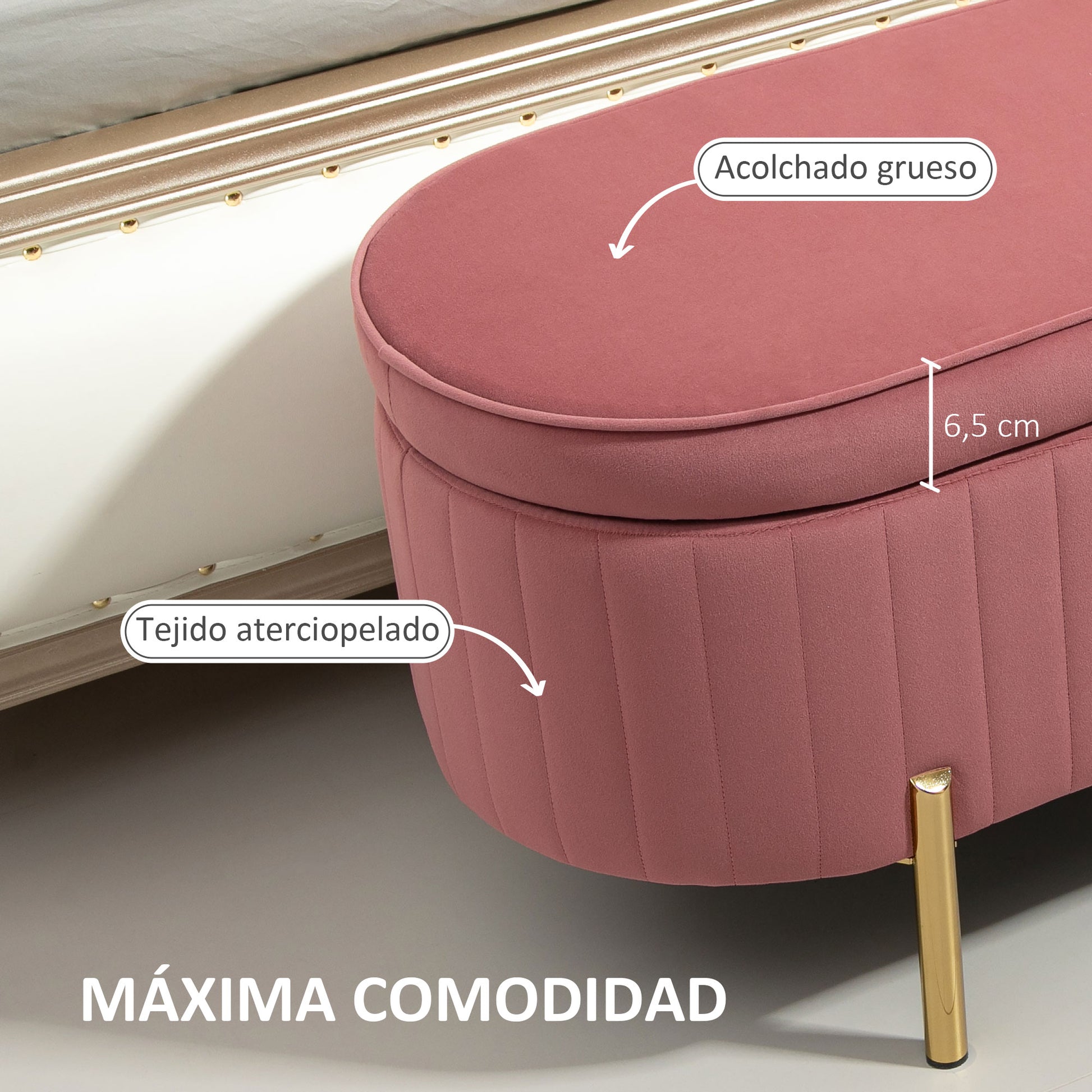 Velvet Upholstered End of Bed Bench Storage Ottoman with Gold Legs Entryway Bedroom Bench 108x44x43.5 cm Pink