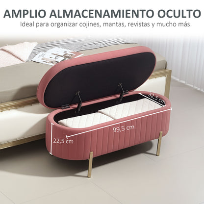 Velvet Upholstered End of Bed Bench Storage Ottoman with Gold Legs Entryway Bedroom Bench 108x44x43.5 cm Pink