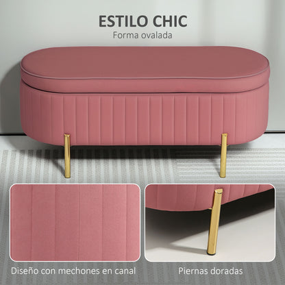 Velvet Upholstered End of Bed Bench Storage Ottoman with Gold Legs Entryway Bedroom Bench 108x44x43.5 cm Pink