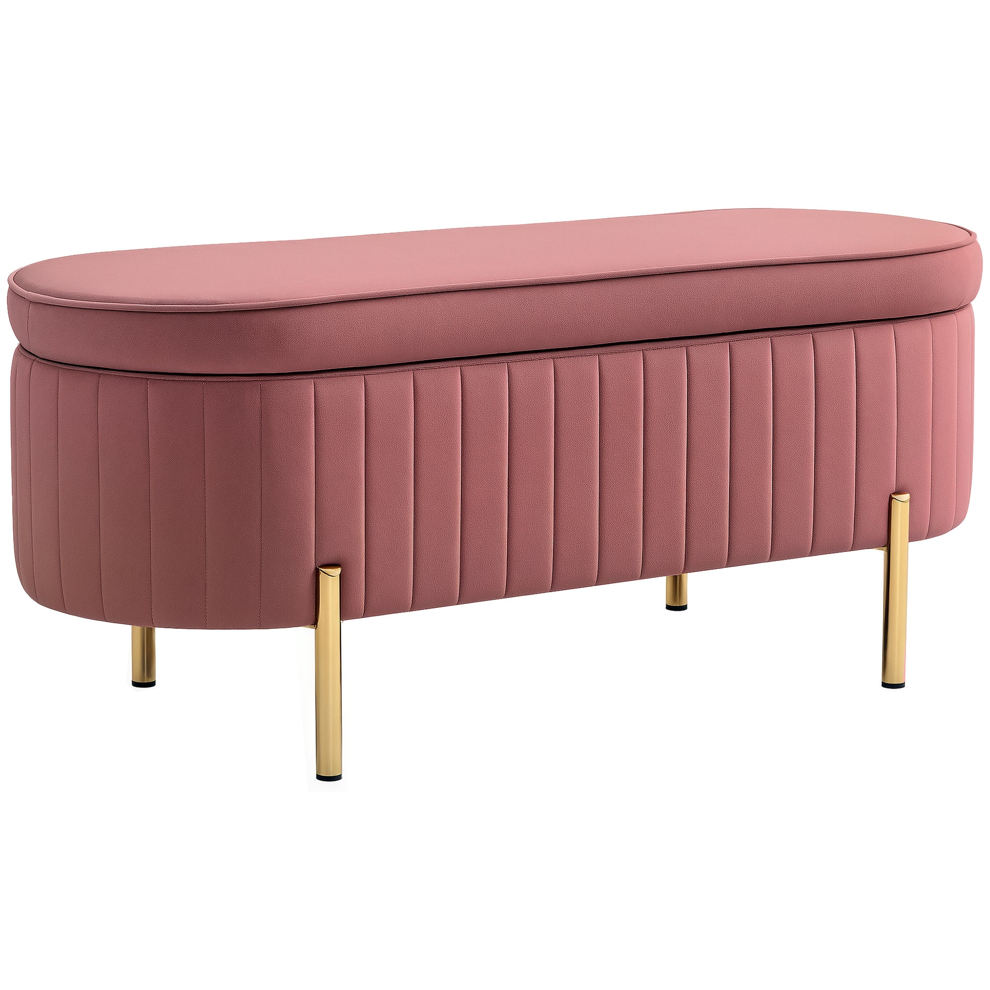 Velvet Upholstered End of Bed Bench Storage Ottoman with Gold Legs Entryway Bedroom Bench 108x44x43.5 cm Pink