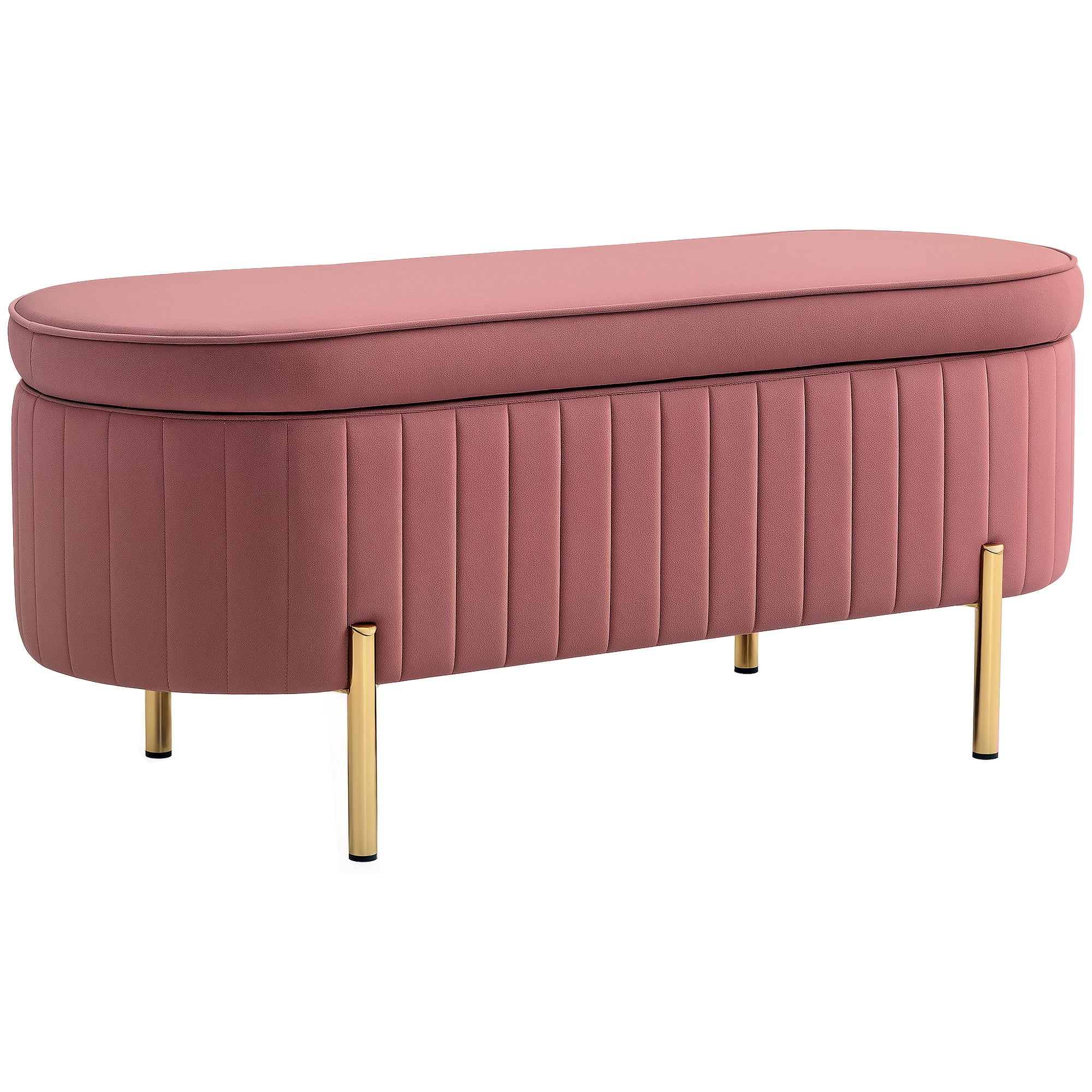 Velvet Upholstered End of Bed Bench Storage Ottoman with Gold Legs Entryway Bedroom Bench 108x44x43.5 cm Pink