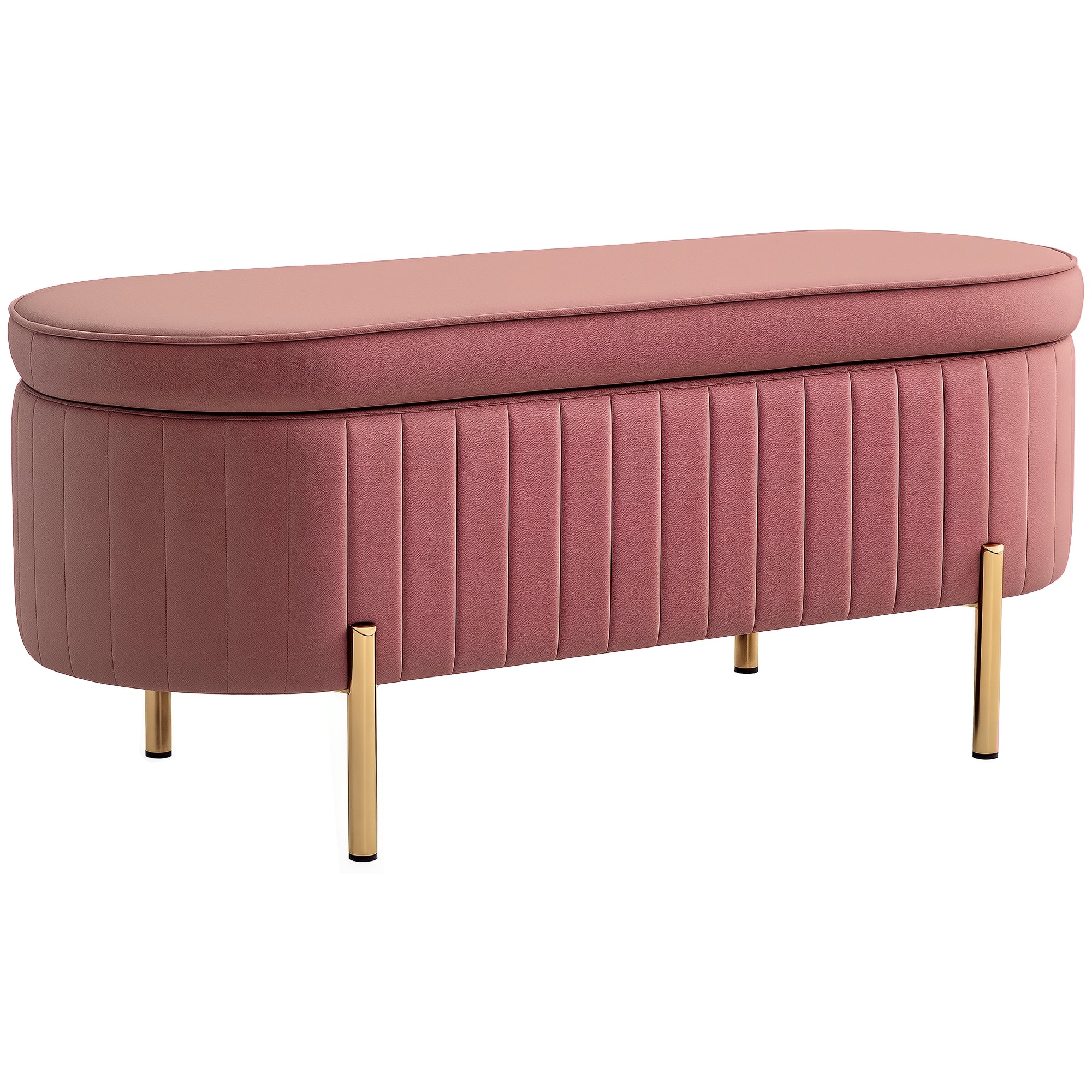 Velvet Upholstered End of Bed Bench Storage Ottoman with Gold Legs Entryway Bedroom Bench 108x44x43.5 cm Pink