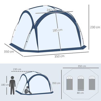 Portable Tent for 6-8 People Camping Tent with 4 Mesh Hooks and Anti-UV Carrying Bag for Fishing Hiking 350x350x230 cm White and Blue