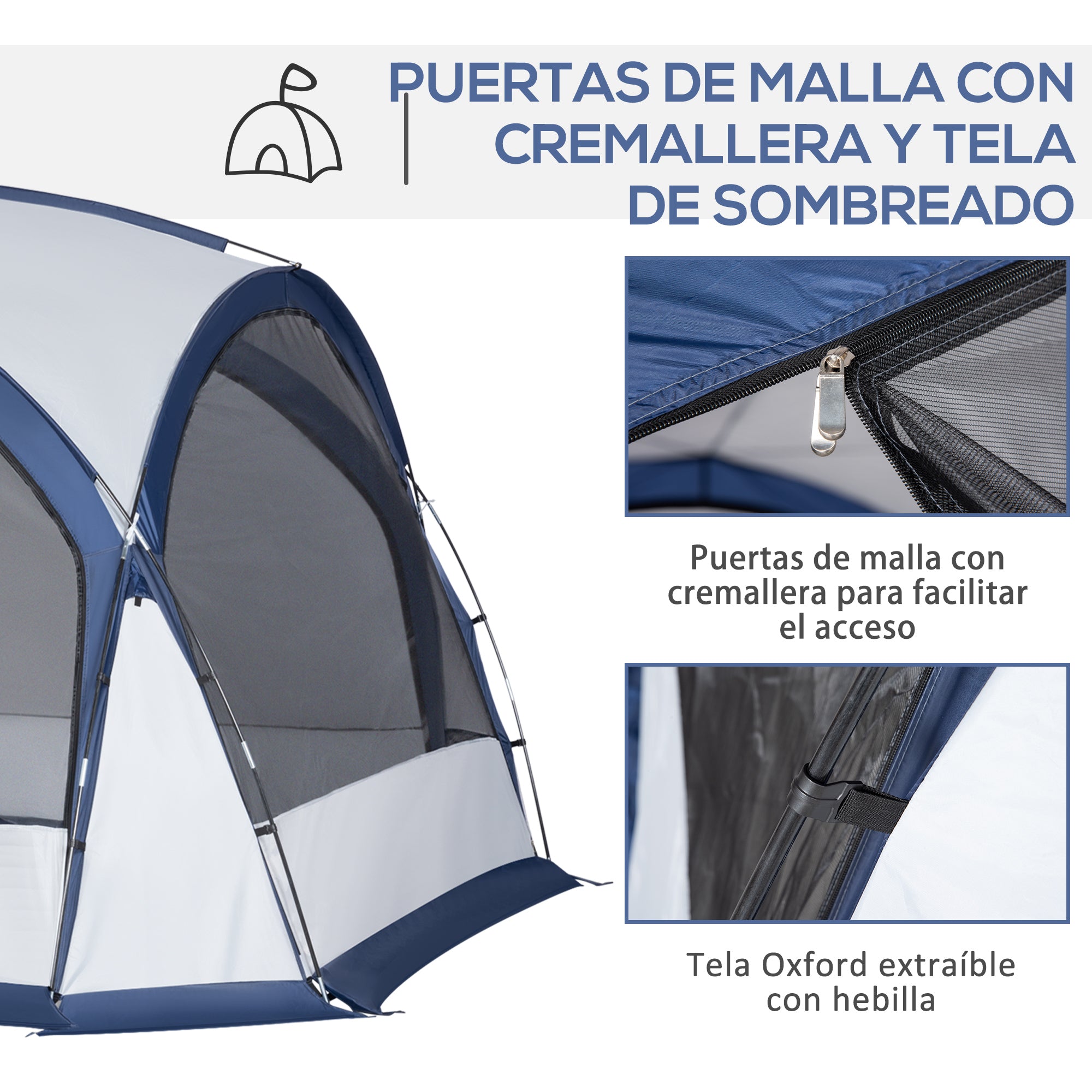 Portable Tent for 6-8 People Camping Tent with 4 Mesh Hooks and Anti-UV Carrying Bag for Fishing Hiking 350x350x230 cm White and Blue
