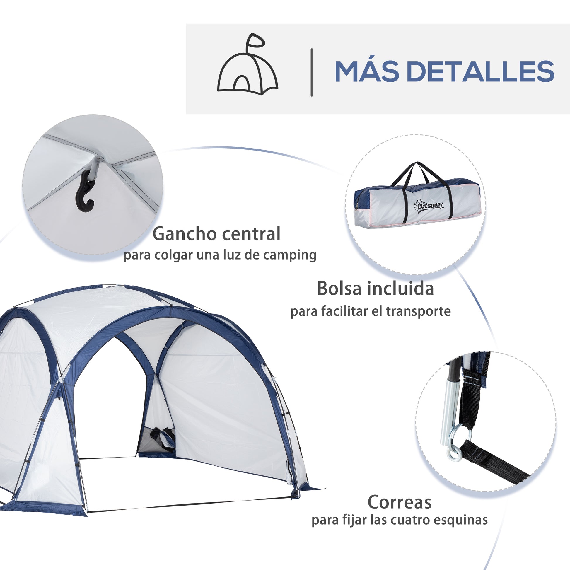 Portable Tent for 6-8 People Camping Tent with 4 Mesh Hooks and Anti-UV Carrying Bag for Fishing Hiking 350x350x230 cm White and Blue