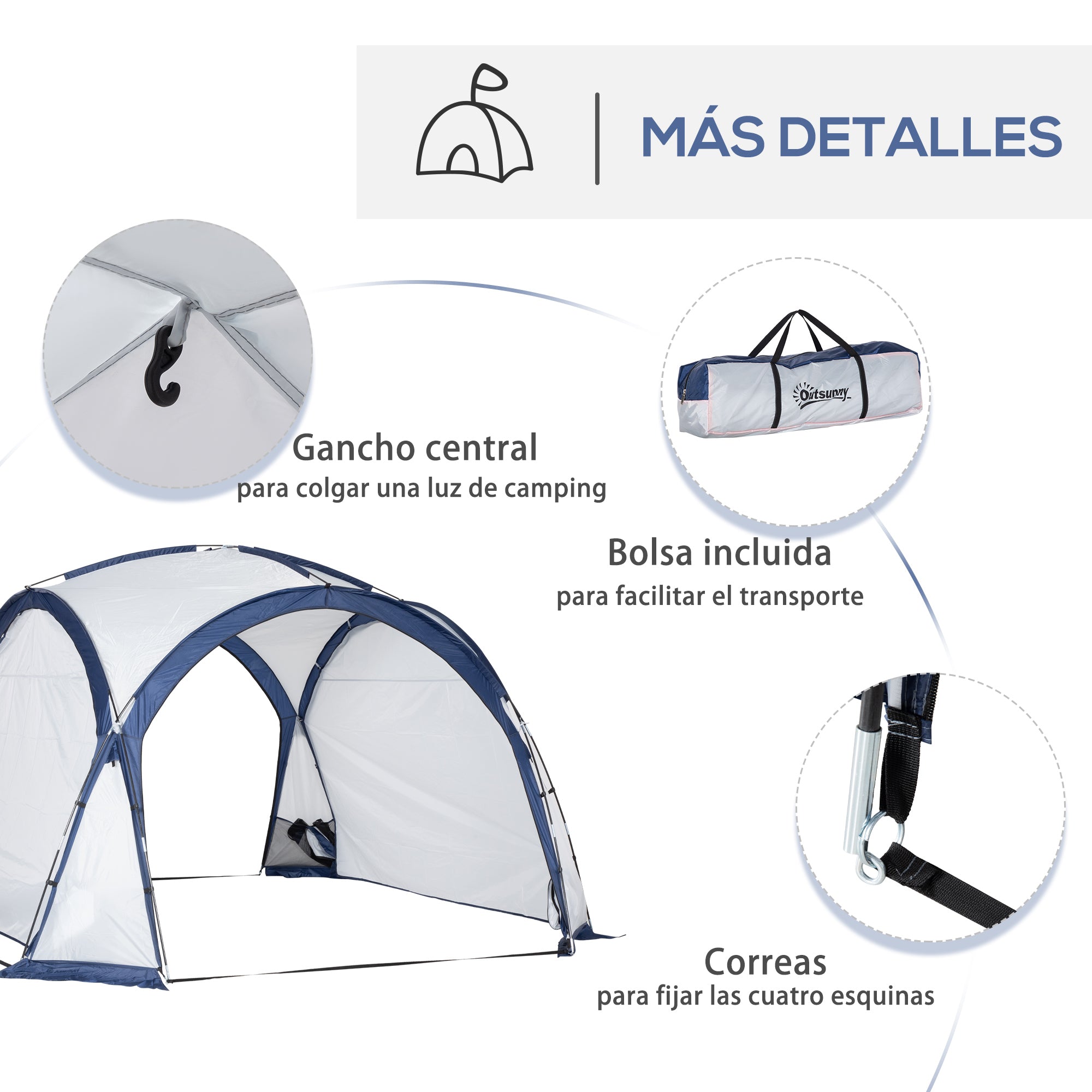 Portable Tent for 6-8 People Camping Tent with 4 Mesh Hooks and Anti-UV Carrying Bag for Fishing Hiking 350x350x230 cm White and Blue