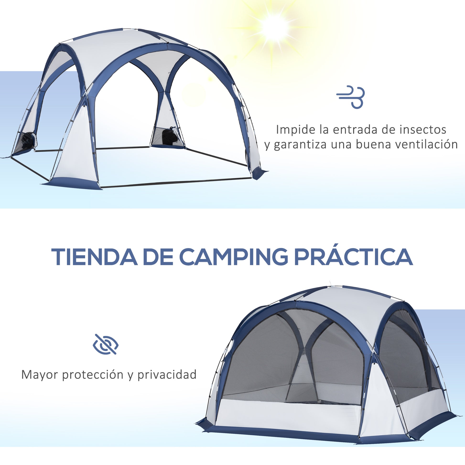 Portable Tent for 6-8 People Camping Tent with 4 Mesh Hooks and Anti-UV Carrying Bag for Fishing Hiking 350x350x230 cm White and Blue